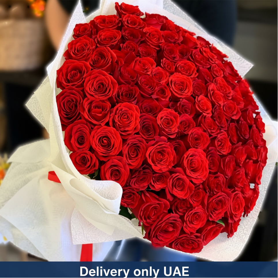 100 Red Roses Bouquet - UAE Delivery