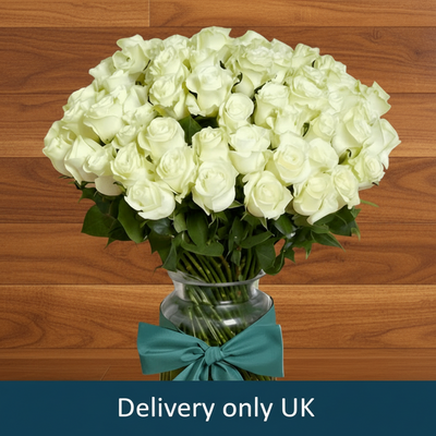 100 White Roses Bunch - UK