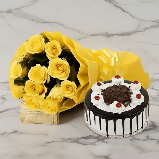 Black Forest and Yellow Roses bouquet - India