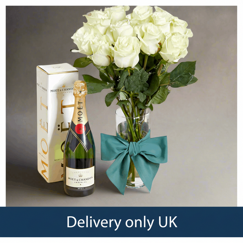 12 White Roses with  Moët  - UK