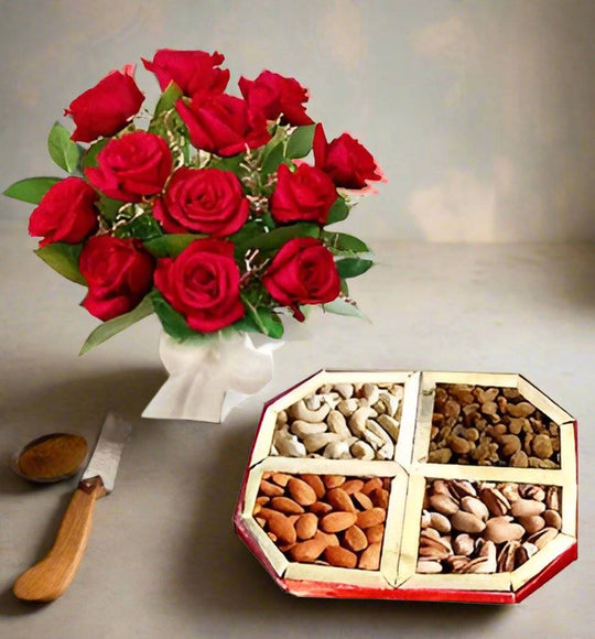 Dry Fruit Gift Pack & Roses Bunch