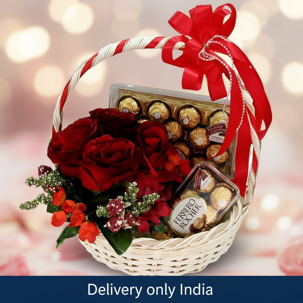 Ferrero Rocher Chocolate Boxes with Rose Basket – India