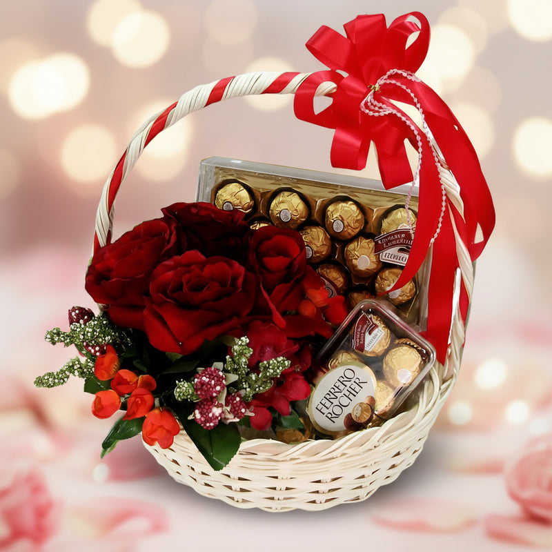 Ferrero Rocher Chocolates with Roses Basket