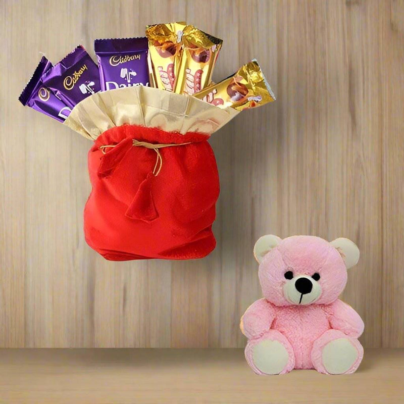 Choclate Potli and Mini Teddy Combo - India
