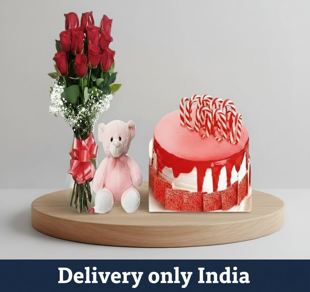 Bouquet, Cake & Teddy: Gift Combo – India