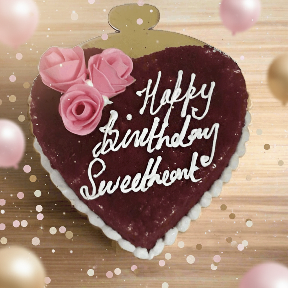 Cake for Sweetheart — pink rose-style decoration and birthday lettering; India