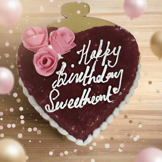 Cake for Sweetheart — pink rose-style decoration and birthday lettering; India