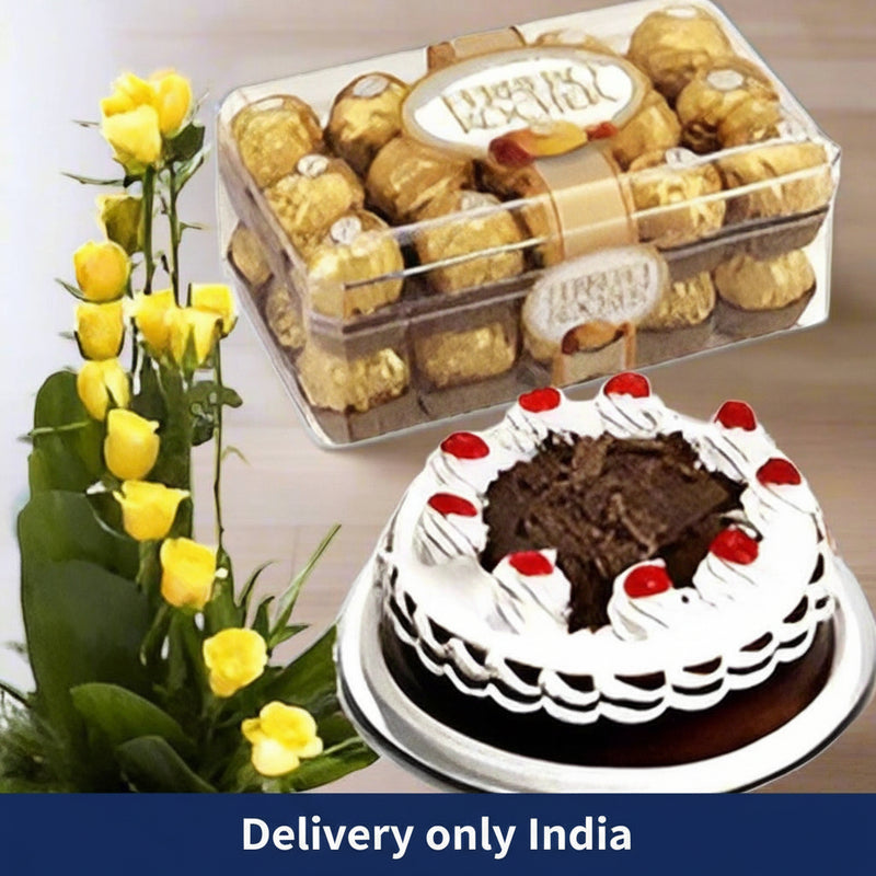Cake, Bouquet &Ferrero Rocher: Gift Combo - India