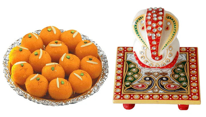 Motichoor and Marble Ganesha Idol