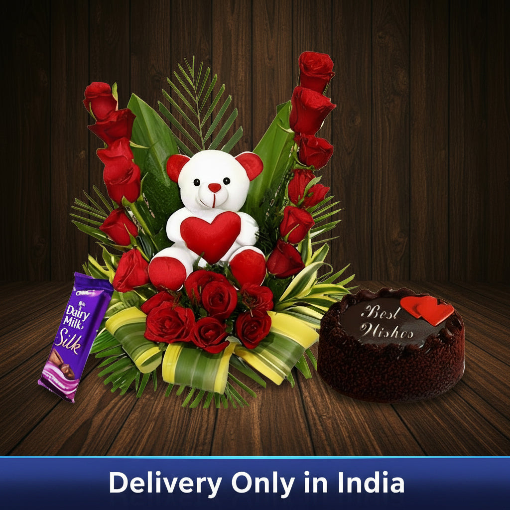 Cake, Roses, Chocolate & Teddy: Gift Combo – India