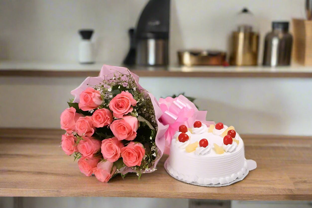 Pineapple and Pink Roses Combo – India