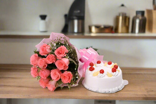 Pineapple and Pink Roses Combo – India