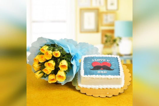 Photo Cake 1 KG and Yellow Roses Bunch – India