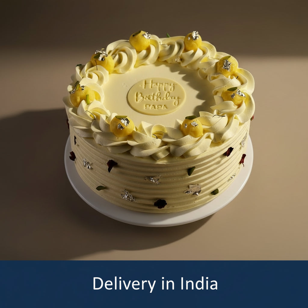 Yummy Rasmalai Cake 1 kg — pale yellow piping with a broad open central top; India