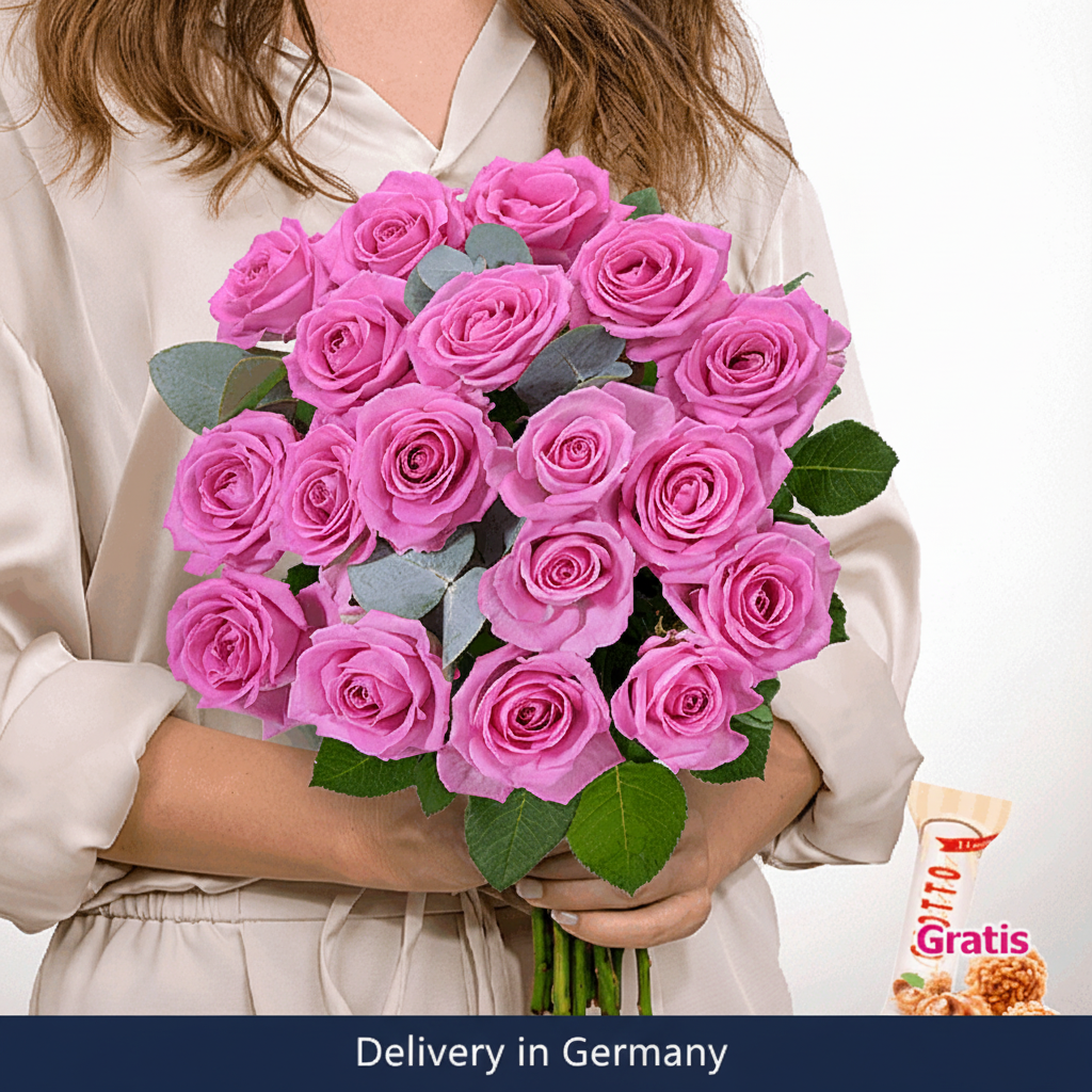 18 pink roses bouquet for flower delivery in Germany by Expressluv