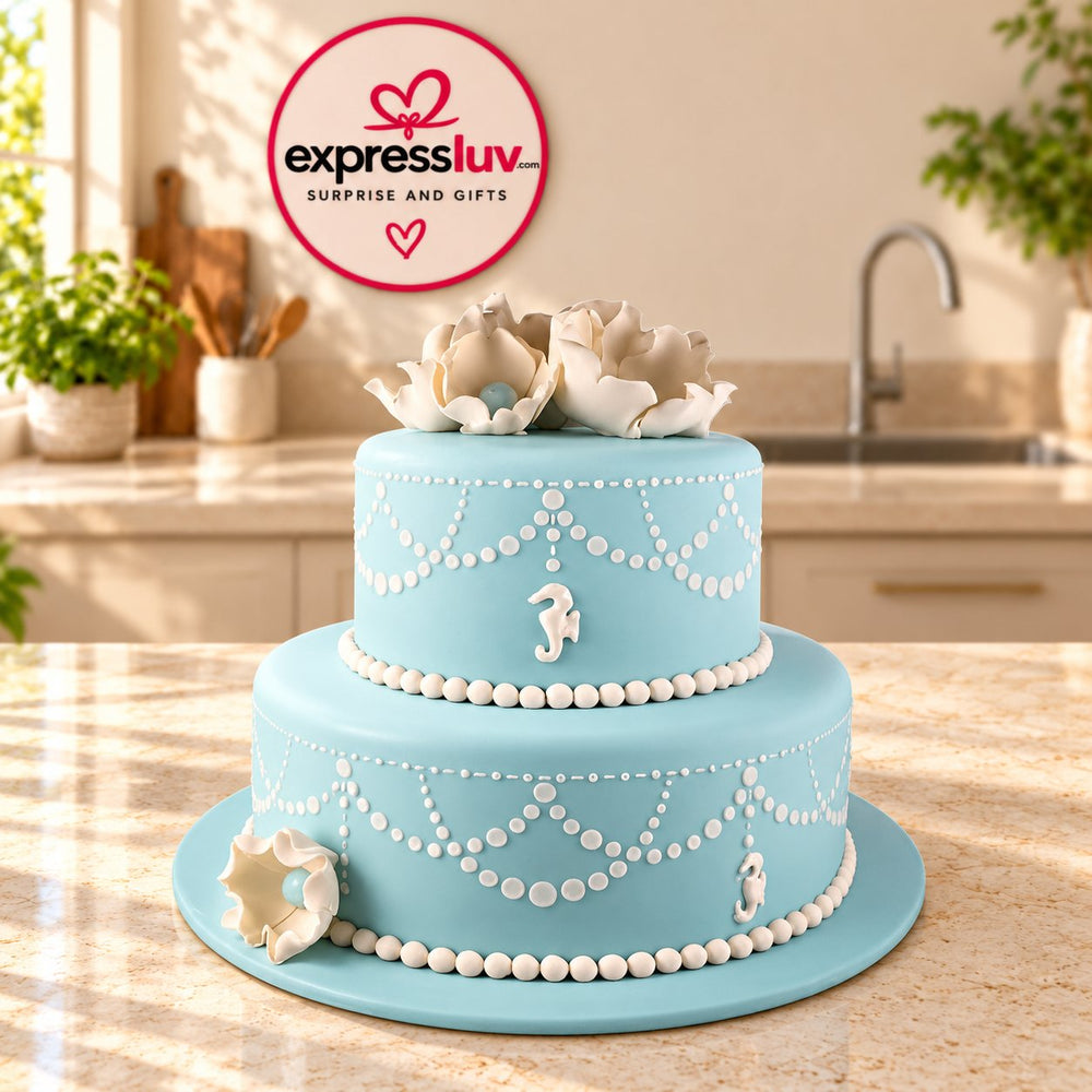 Calm Beautiful Step Cake, photographed on a sunlit marble counter — delivery in India