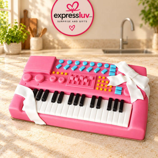 Pink Keyboard Theme Cake — a pink keyboard-style design with keys and buttons; India