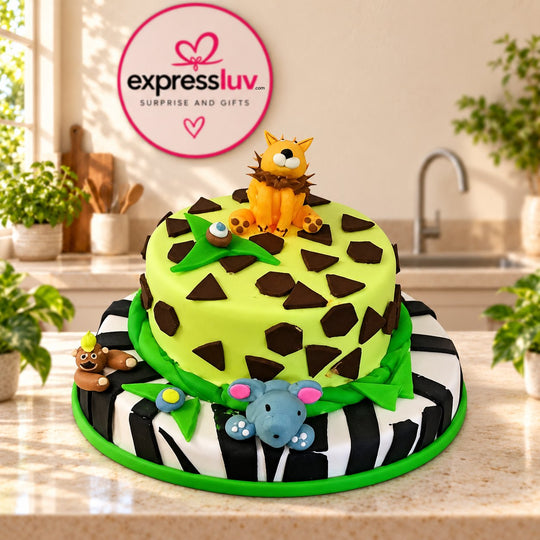 Animal Theme Cake design, photographed on a sunlit marble counter — delivery in India