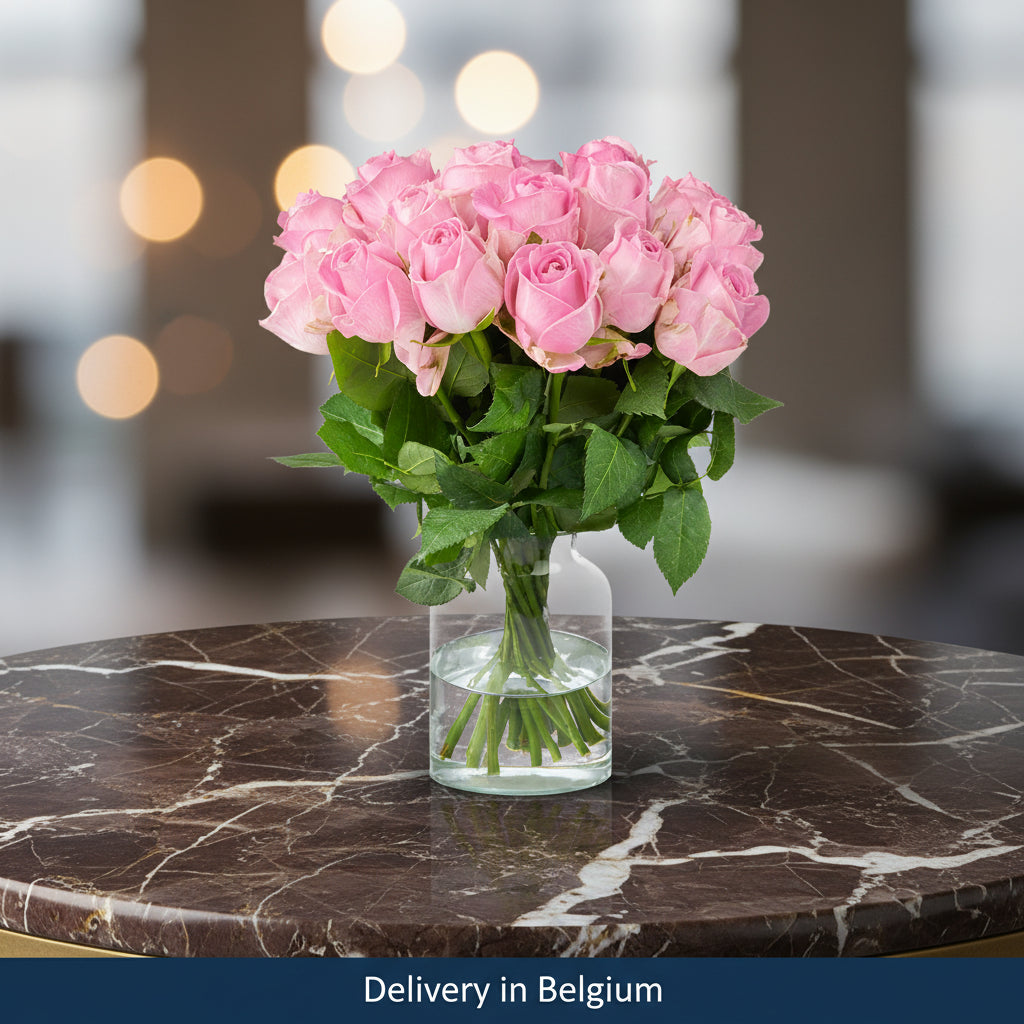 20 Pink Roses in a Vase - Belgium Expressluv Florist