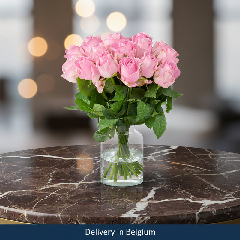 20 Pink Roses in a Vase - Belgium