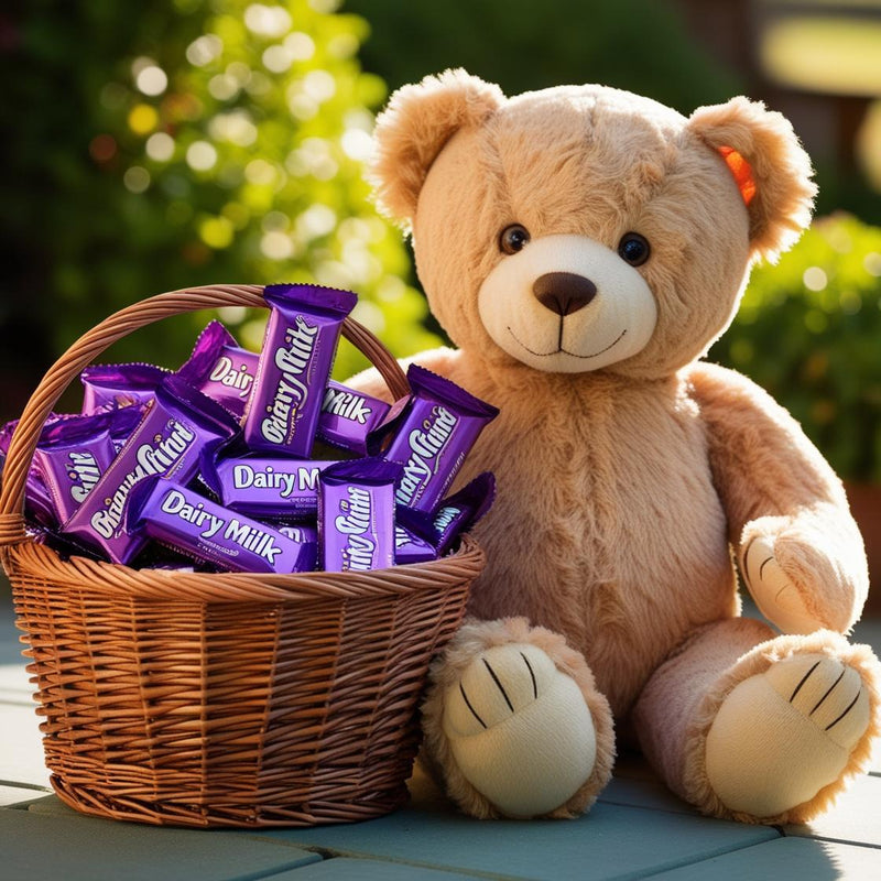 Teddy bear 4 feet and Dairy Milk Basket