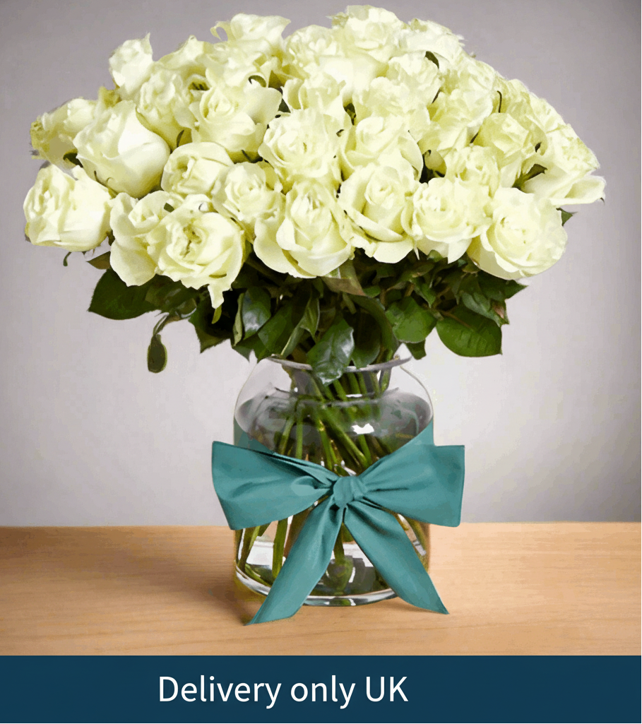 50 White Roses Bunch - UK