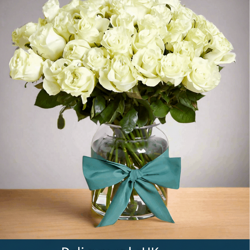 50 White Roses Bunch - UK