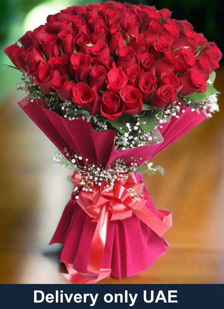 50 Red Roses Grand Bouquet - UAE Delivery