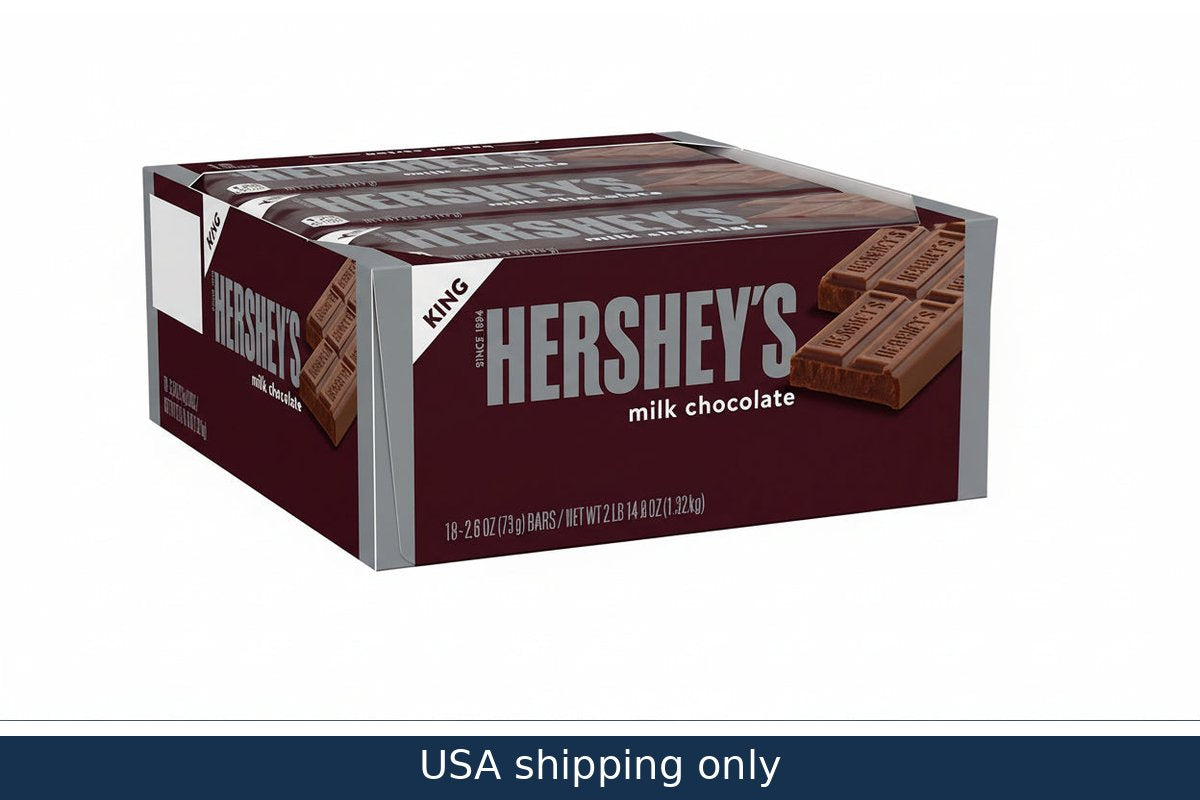 Box of Hershey's milk chocolate bars on a white background