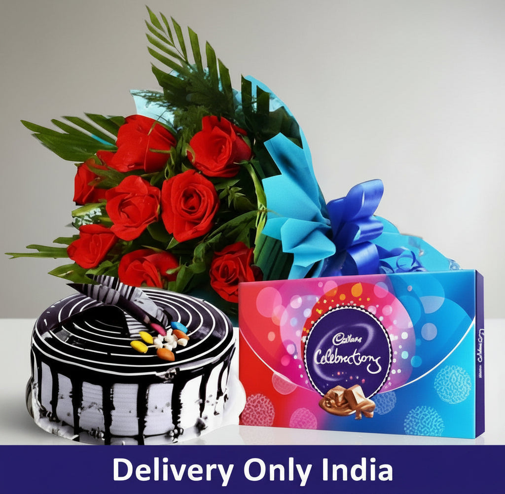 Celebrations Gift combo with cake and bouquet