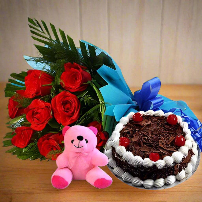 Cake, bouquet & toy: Gift combo - India