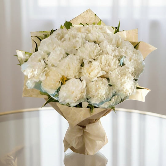 Carnations Bouquet white colored carnations bouquet flowers with beautiful design wrapping