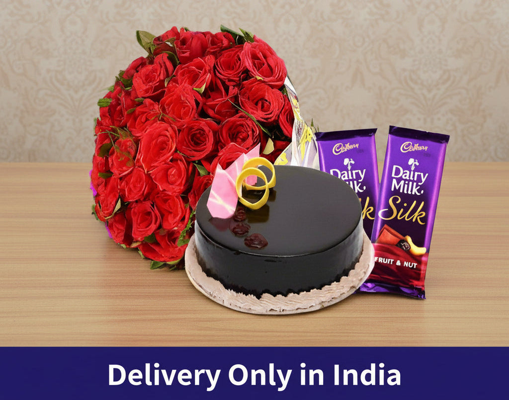 Cake, Bouquet & Chocolates: Gift Combo – India