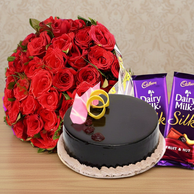 Gift Combo: Cake, Bouquet & Chocolates - India