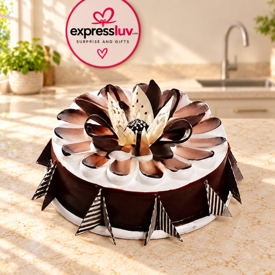 Patterned Decor Designer Chocolate Cake – cake delivery in India