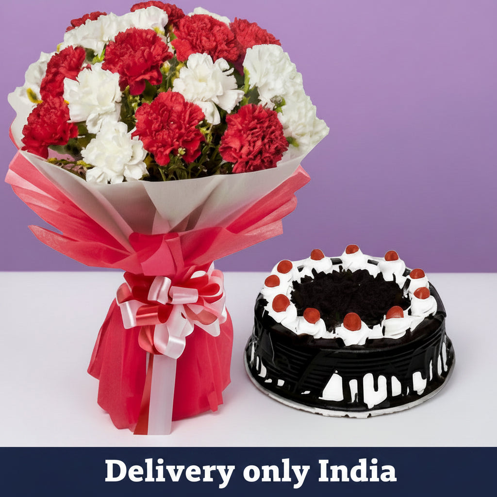 Black Forest Cake & Carnations Bouquet – India