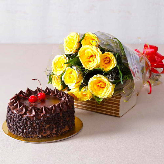 Chocolate and Yellow Roses Bouquet – India