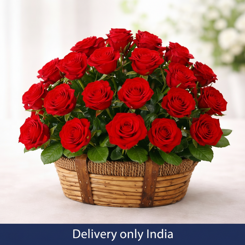 Elegant 18 Red Roses Basket - India