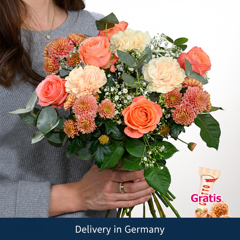 Flower poetry bouquet with Ferrero Giotto for Blumenlieferung Hamburg Germany