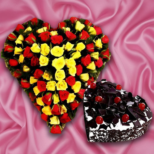 Combo of Heart Shaped Cake and Bouquet - India