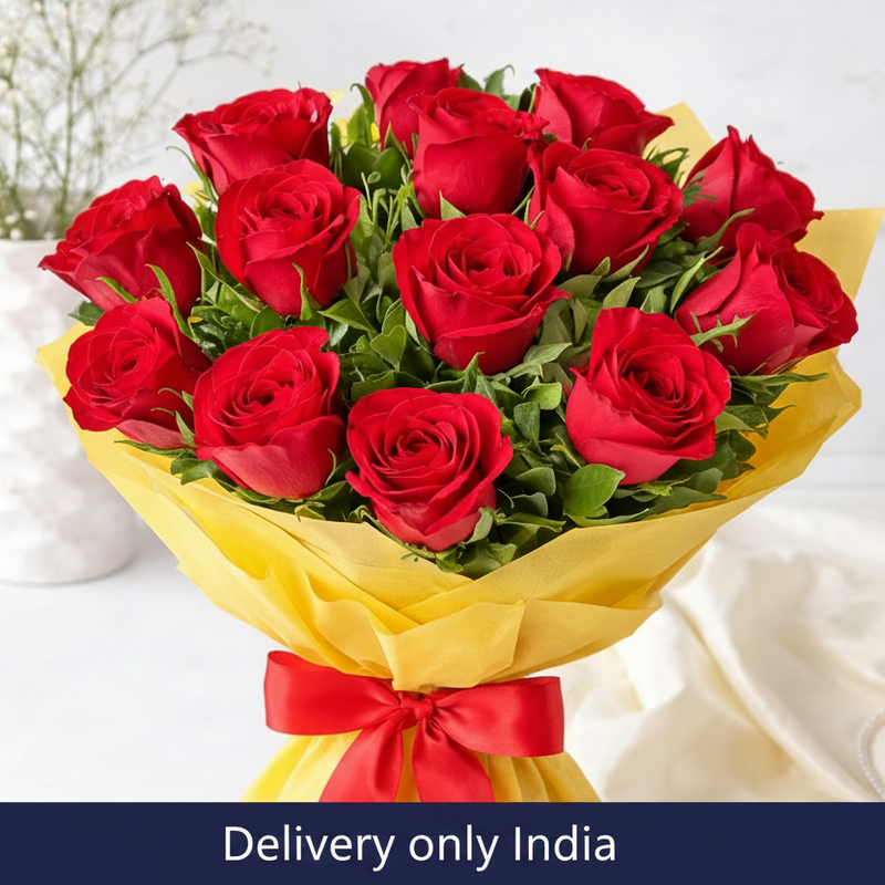 Bouquet of 15 beautiful Red Roses - India