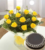 Chocolate and Yellow Roses Bouquet to India
