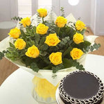 Chocolate and Yellow Roses Bouquet to India
