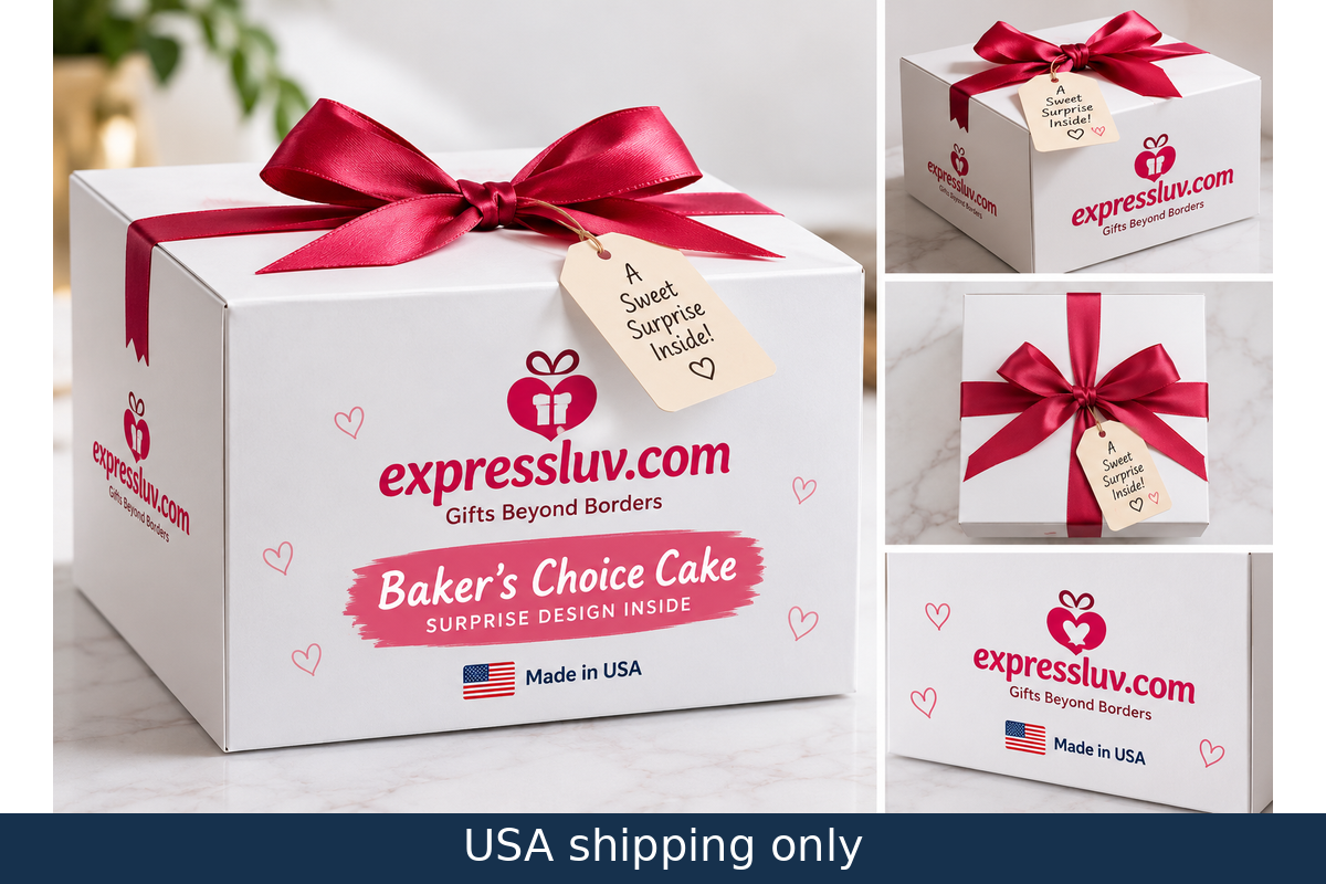 Baker’s Choice Cake gift boxes with red ribbons – delivery in USA