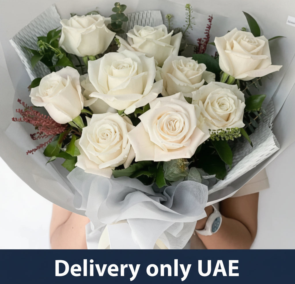 Elegant Bouquet of 10 White Roses - UAE Delivery