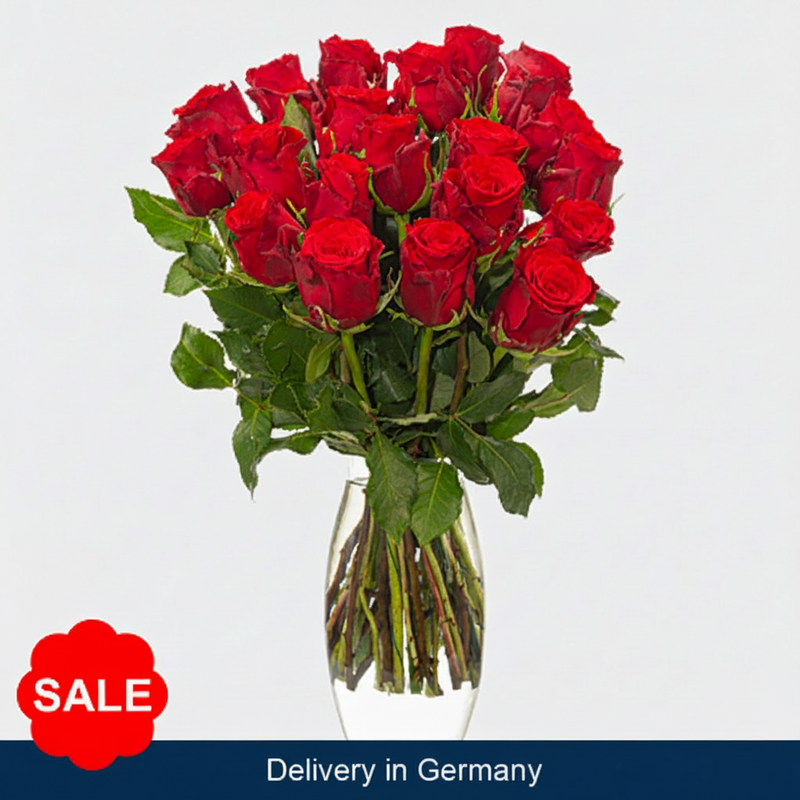Red Roses bunch with Vase - Germany