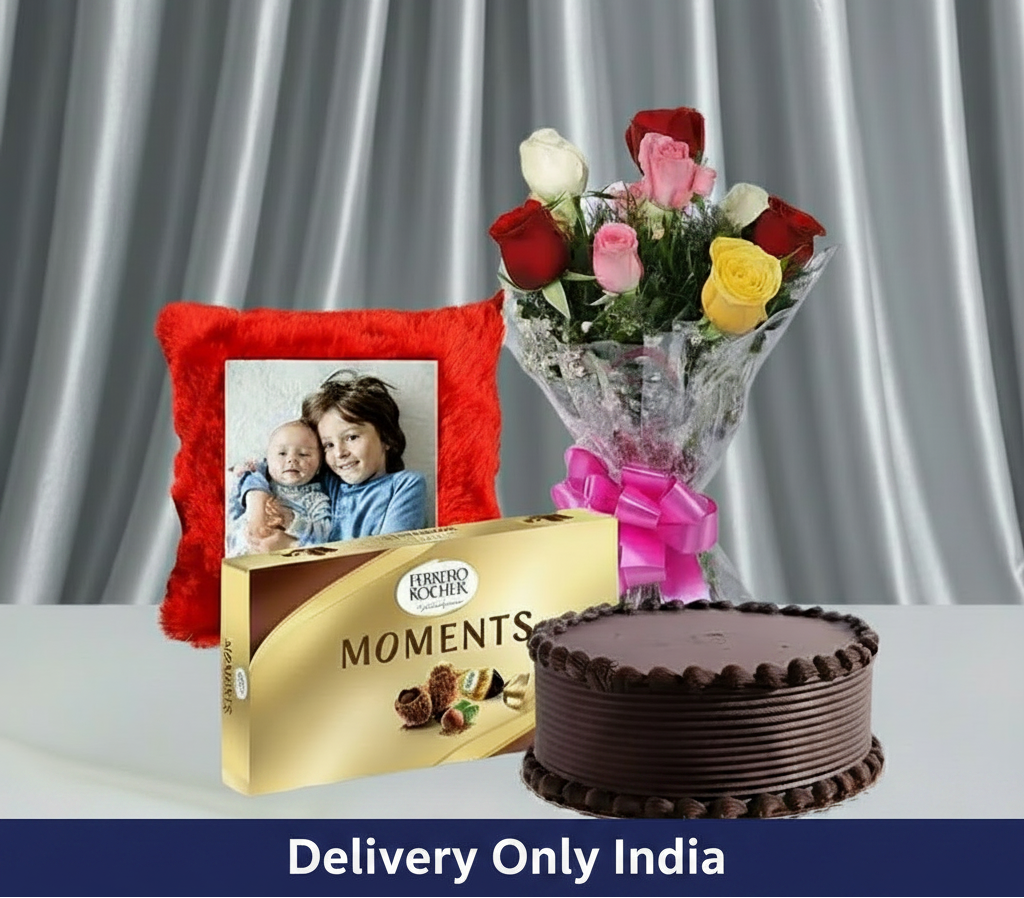 Cake, Roses, Pillow & Chocolates: Gift Combo – India