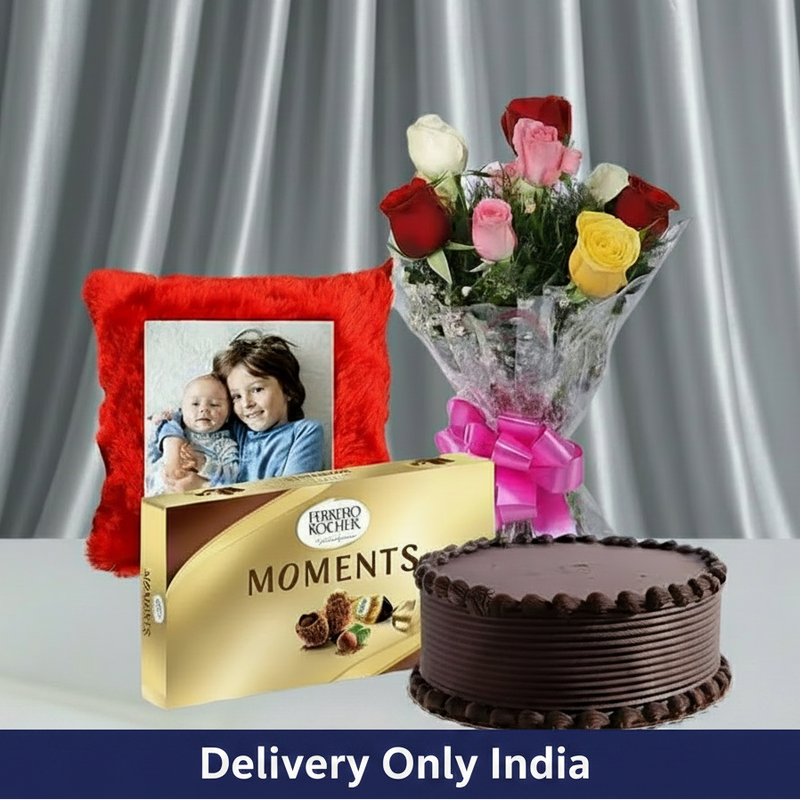 Cake, Roses, Pillow & Chocolates: Gift Combo - India