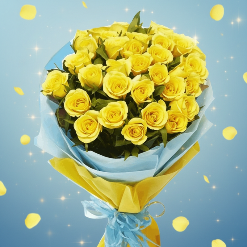 25 Yellow Roses Bunch - India
