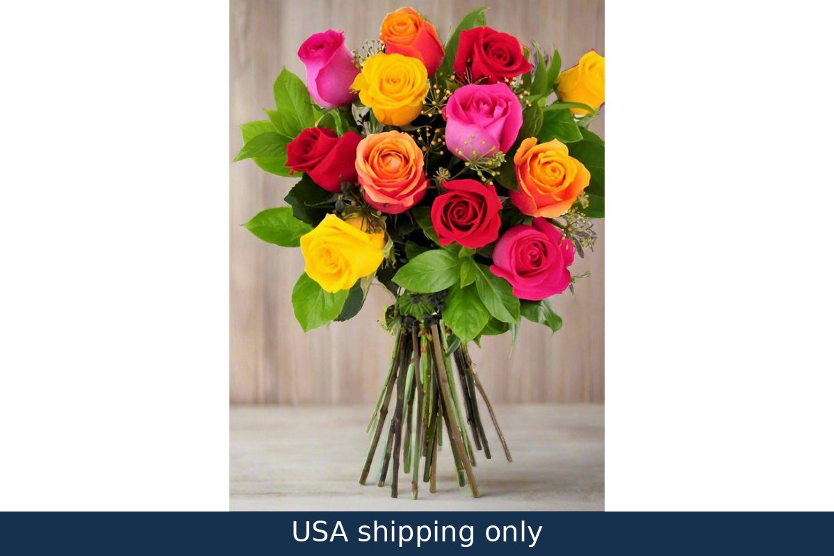 12 Mixed Roses Bunch - USA